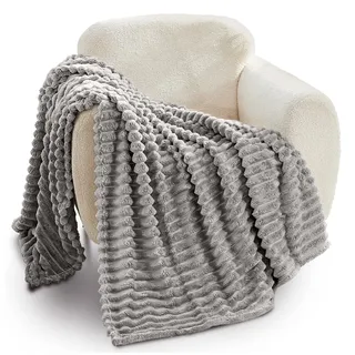 GC GAVNO CAVAILIA Gerippte Decke, Überwurf, Flauschiger Fleece-Überwurf für Sofas, Bett, Sofa, Couch, Bequeme, extra große Decken und Überwürfe, King-Size-Größe, 200 x 240 cm, Grau