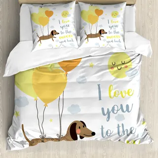 ABAKUHAUS Ich Liebe Dich Bettbezug, Hunde Balloons, Milbensicher Allergiker geeignet mit Kissenbezügen, 200 cm x 200 cm - 80 x 80 cm, Gelb Cocoa Blau Grau - Gelb