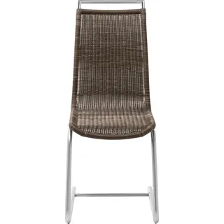WK Wohnen Freischwinger WK WOHNEN "WK 7400", braun (coffee, creme, edelstahloptik), B:43cm H:96cm T:58cm, Stühle, Freischwinger, Rundrohrgestell in Edelstahloptik, reißfestes Rattan-Geflecht