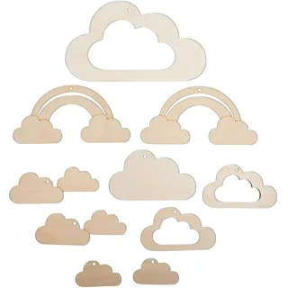 Rayher Anhänger Wolken und Regenbogen, für Mobiles, Holz, FSC zertifiziert, natur, 10-teilig, 4,5 – 14 cm, Mobile Holz, 63065505
