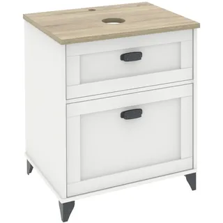MUEBLES PITARCH Badezimmerschrank, 60 cm breit, mit Beinen, Schubladenführungen mit Softclose, 1 Tür, für Aufsatzwaschbecken, Weiß und Eiche Cambrian, Vintage-Stil, toskanisches Modell