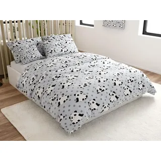 FEBE Bettwäsche Panda Bettbezug-Set 135x200 + Kissenbezug 2 Teilig mit Reißveschluss