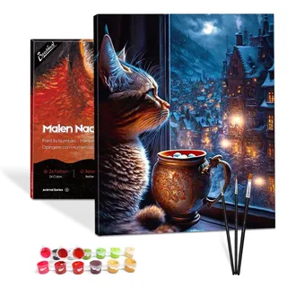 Bougimal Malen Nach Zahlen, DIY Handgemalt Ölgemälde, 3 Pinseln und Vorgedruckt Leinwand-Ölgemälde, Festival Geschenk Home Deko-40x50cm, Katzen(mit Rahmen)