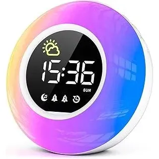 Wecker Digital, Kinderwecker mit Nachtlicht, 12 White Noise, 2 Alarmanzeige, Snooze und Timer, Einstellbare Helligkeit, Wecker für Schulanfänger, Netzbetrieben