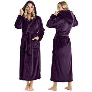 NY Threads Bademantel für Damen, mit Kapuze, Plüsch-Fleece, langer Bademantel für Damen, flauschig weicher Damen-Bademantel