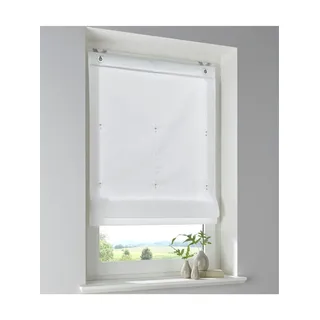 Kutti Raffrollo »Stig Raffrollo« mit Hakenaufhängung ohne Bohren, freihängend Baumwolle weiß blickdicht Schnurzug, weiß