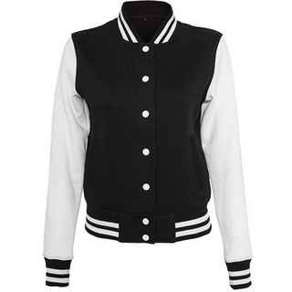 Build Your Brand Ladies Sweat College Jacket Varsity Jacket, Black/White, XS