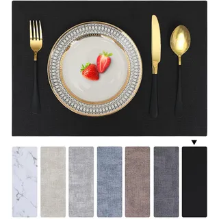 Homaxy Tischsets Abwaschbar 6er Set, Wasserdicht Tischset, Platzsets Abwischbar Doppelseitigen, Platzset Leder, rutschfest Platzdeckchen, Schön Tischuntersetzer, Schwarz