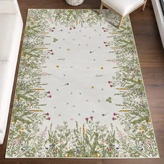 Artoid Mode Antike Kräuter Wilde Blumen Frühling Teppich, 120x170 cm Sommer Relax Kuscheliger Anti-Rutsch Unterseite Küche Wohnzimmer Dekoration