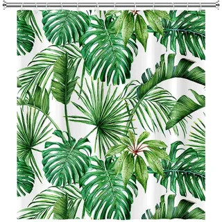 Duschvorhang 122x183cm Aquarell Grün Palmenblätter Sommer Tropisch Botanische Pflanzen - Grün