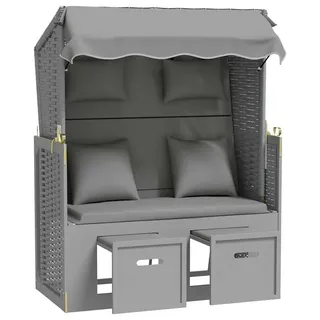 vidaXL Strandkorb mit Kissen Poly Rattan und Massivholz Grau - Grau