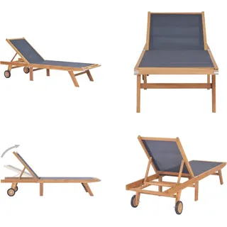 vidaXL Sonnenliege Klappbar mit Rollen Teak Massivholz und Textilene - Sonnenliege - Sonnenliegen - Holzliege - Holzliegen - Braun