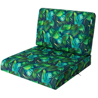 Bjird Sesselkissen, Kissen für Rattanmöbel, Sitzkissen & Rückenkissen, Sitzkissen für Sessel / Stühle - Indoor & Outdoor - Anti-Rutsch - 50x50 cm, Blaue Blätter - Blau