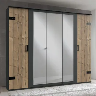 Kleiderschrank Spiegeltüren Industrial Design graphit mit Fichte SUNDERLAND-43 - Grau
