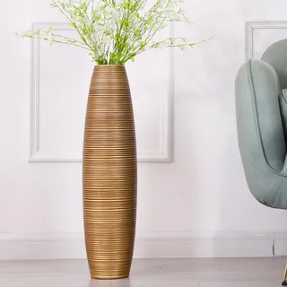 Leewadee Große Bodenvase Für Pampasgras Und Blumen, 65 cm hoch, Gold, Resin