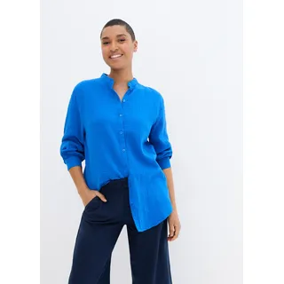 Langarmbluse BONPRIX "Musselin-Longbluse aus Baumwolle", Damen, Gr. 48, blau (azurblau), Obermaterial: 100% Baumwolle, oversize, Blusen Langarmbluse, Oversize-Passform, mit Seitenschlitzen, aus Musselin
