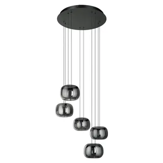 EGLO LED Cluster Hängelampe Hortunas, 5-flammige Pendelleuchte Treppenhaus, dimmbare Deckenlampe, schwarze Esszimmerlampe mit Rauchglas, warmweiß - Schwarz