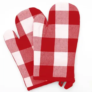 Ofenhandschuh Set - 2 x rot Karierte Backofenhandschuhe aus 100% Baumwolle - Praktisches Topfhandschuhe Set Oven Gloves - Kochhandschuhe hitzebeständig
