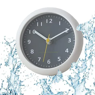 LFGKeng wasserdichte Wanduhr für Badezimmer, Grau, Analog, 16 cm, Saugnapf, Moderne leise kleine Wanduhr für Wohnzimmer und Küche