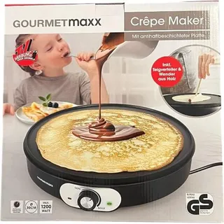 GOURMETmaxx Crepes Maker 30 cm Antihaft-Platte | 1200W Crepesplatte mit Temperaturregler | Crepes Eisen mit Dual-Leuchtanzeige | inkl. Holz-Teigverteiler & Wender | Crepe Maker für süß & herzhaft