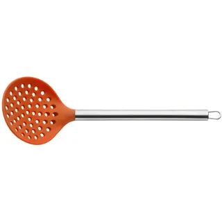 Pintinox Orange Silikon Schaumlöffel Orange mit Edelstahlgriffen Schöpfkelle zum Frittieren von Lebensmitteln und Nudelsieb, Spaghetti, Nudeln, Gemüse
