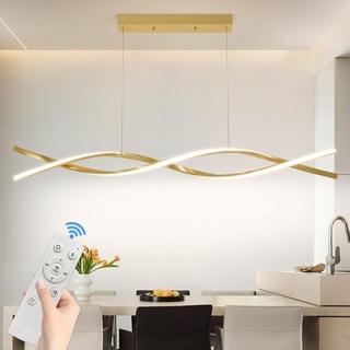 Mikeru LED Pendelleuchte esszimmer, 36W 100cm Moderne Kücheninsel Leuchten, Lineare Hängelampe Dimmbar mit Fernbedienung, Höhe 150cm einstellbar 10%-100% Einstellung der Farbtemperatur, Gold