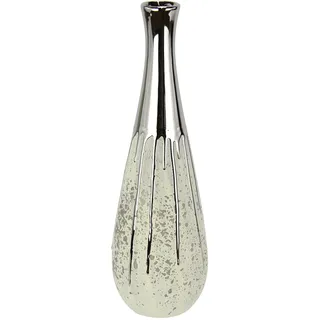 Flair Flower Vase aus Keramik bauchig Keramikvase Dekovase Pampasgras Einzelblumen Trockenblumen Zylindervase Silber weiß matt glänzend Bodenvase Blumenvase Modern Vasen für Tischdeko Tischvase Trockenblume 35cm