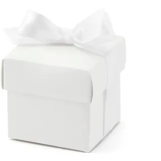 Partydeco Geschenkbox mit Schleife 5,2x5,2x5,2 cm | 10 Stück Weiß