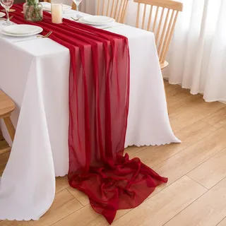 CHUQING Tischläufer Rot Hochzeit Chiffon Rote Weinrot Chiffontuch Querbehang 4m x 70 cm Läufer Tisch Bordeaux