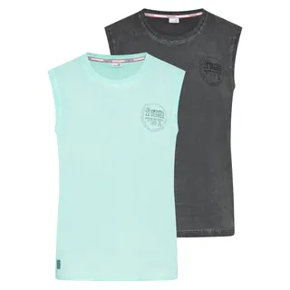 Tanktop KANGAROOS, Damen, Gr. 3XL, bunt (anthrazit, türkis), Single Jersey, Obermaterial: 100% Baumwolle, schmal, tiefer Rundhals, Tops Tanktop, schmal geschnitten, tiefer Rundhalsausschnitt, ärmellos