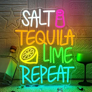 VYXIN Tequila Neon Schild Salt Tequila Lime Repeat Led Schild Cocktail Bar Led Schriftzug Bar Leuchtreklame Anwendbar für die Dekoration von Orten wie Bars,Mannlöcher,Cocktailbar,Kneipen,Party