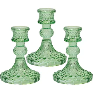 Glas Grün Kerzenhalter für Stumpenkerze und Spitzkerze Tischdekoration für Hochzeit Abendessen Party - 3 Stück