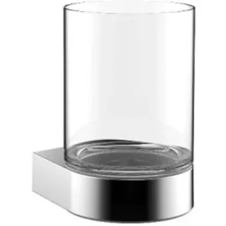 EMCO Flow Glashalter mit 1 Glas, eleganter Zahnbürstenhalter aus Metall und Kristallglas, hochwertiger Zahnputzbecher zur Wandmontage, chrom und klar