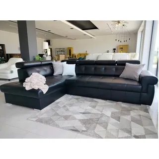 Echtleder Ecksofa L-FORM Schwarz Schlafsofa Bettkasten Kopfstütze HOCKER OTTOMA - ECKSOFA IN L-FORM (B x T): 280 x 190 cm H 85 cm X 85 - 100 CM X 280 cm