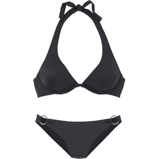 Bügel-Bikini CHIEMSEE, Damen, Gr. 38, Cup C, schwarz, Polyamid, unifarben, Bikini-Sets Bügel-Bikini, mit silbernem Zierring, Topseller