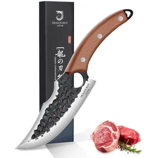 DRAGON RIOT Wikinger-Messer zum Fleischschneiden, Geschmiedetes Japanisches Küchenmesser - Scharf Grillmesser, Japanisches Messer für Küche und Outdoor BBQ, Geschenkidee für Männer (Ohne Scheide)