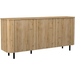 Sideboard HOME AFFAIRE "Murano, 181 cm breit, 3 Türen, Anrichte, Kommode, Stauraumschrank", eiche cadiz dekor, B:181cm H:83cm T:43cm, FSC-zertifizierter Holzwerkstoff, Sideboards, Sideboard, Formgebogenes MDF, Stirnseiten mit Rundung, Füße und Griffe aus Metall