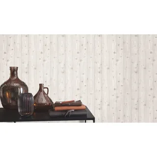 Rasch Textil Rasch Tapete 285208 - Helle Papiertapete mit Holzoptik in Creme-Weiß, realistische Holzmaserung - 10,05m x 0,53m