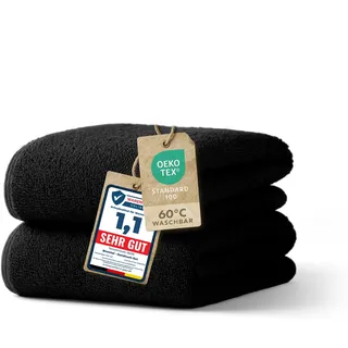 Blumtal Premium Frottier Handtücher Set 2 teilig 100% Baumwolle - Oeko-TEX zertifiziertes Towel 2X (50x100 cm) - Ultra saugstarkes Frottier Handtücher Set waschbar °60 - Handtuch Schwarz