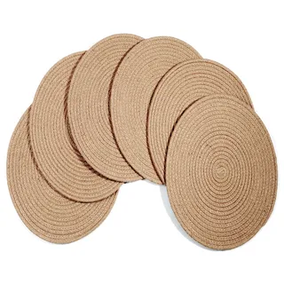 WENFOME Jute gewebte Tischsets Set mit 6 runden geflochtenen Tischsets 35,1 cm natürliche Jute Plat Ladegeräte handgefertigte gewebte Tischsets hitzebeständig rutschfest Topflappen für Tischdekoration