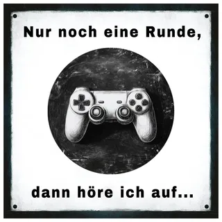 levandeo Wandbild 20x20cm Gamer Spruch Nur noch eine Runde Schild Bild Wanddeko Geschenk Wandschild Geschenkidee