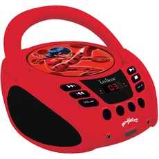 Lexibook Miraculous Boombox CD-Player, Mikrofonanschluss, AUX-Eingangsbuchse, AC-Betrieb oder Batterie, RCD108MI, rot