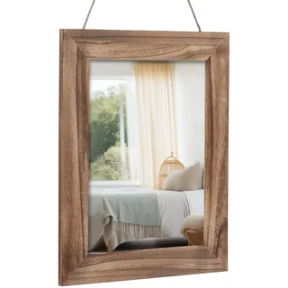 Muzilife Spiegel groß Wandspiegel aus Massivholz, Rechteckiger Spiegel 40 x 50 cm mit Holzrahmen für Schlafzimmer Bad Wohnzimmer Flur, mit Leinenseil, Braun