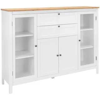 Mid.you Highboard , Weiß, Eichefarben , Holzwerkstoff , 5 Fächer , 2 Schubladen , 160x120x40 cm , Kleinmöbel, Kommoden, Highboards