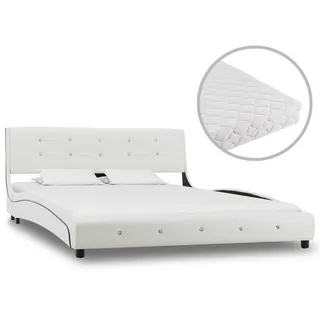 vidaXL Bett mit Matratze Weiß Kunstleder 140 x 200 cm Modell 1612958