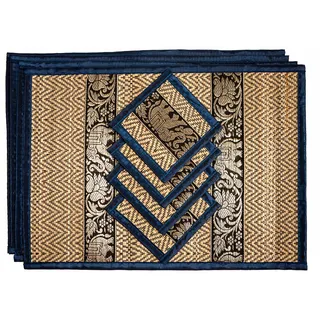 CCcollections Handgewebte Tischsets und Untersetzer aus Korbgeflecht Alternative zu Kunststoff hitzebeständig leicht zu reinigen perfekt für die Esstischdekoration (Mittel Marineblau)