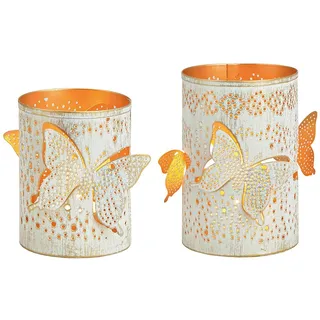 2er Set edle Windlichter SCHMETTERLING aus Metall in weiß & gold Kerzen-Ständer Heim & Garten Raumdeko modern Weihnachts-Deko Kerzen-Halter für Teelichter & kleine Stumpenkerzen Modern Living
