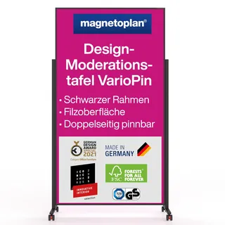 Magnetoplan Design-Moderationstafel VarioPin, Rahmen schwarz Pink