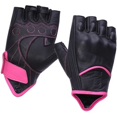 Harssidanzar Fingerlose Motorradhandschuhe für Damen, harter Knöchelschutz Reiten Fahren Biker Racing MotorradhandschuhTouchscreen KL022EU,RosaSchwarz,Größe L