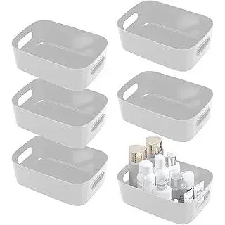 SHEPIN 6 Stück Aufbewahrungsbox Kunststoff Organizer Box Grau, Organizer Boxen mit Griff, Bad Aufbewahrungsboxen Plastik Aufbewahrungskorb & Behälter Kunststoffkorb für Badezimmer Kosmetik